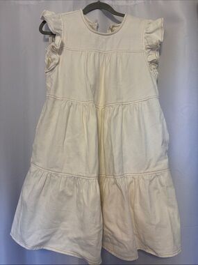 Altar'd State Cream Tiered Ruffle Denim Mini Dress